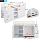 Functional Loft Bed with 3 Shelves, 2 Wardrobes and 2 Drawers,  Ladder with Storage, No Box Spring Needed, White - Home Elegance USA