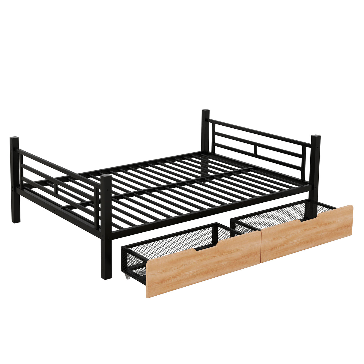 Metal Full Size Convertible Bunk Bed with 2 Drawers, Black(Expected Arrival Time: 9.18)