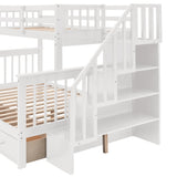 Stairway Twin-Over-Full Bunk Bed with Drawer, Storage and Guard Rail for Bedroom, Dorm, for Adults, White color(OLD SKU :LP000219AAK) Home Elegance USA