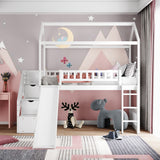 Twin Loft Bed with Two Drawers and Slide, House Bed with Slide, White (Old SKU: LP000130AAK) - Home Elegance USA