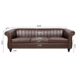 83.46'' Brown PU Rolled Arm Chesterfield Three Seater Sofa. | Home Elegance USA