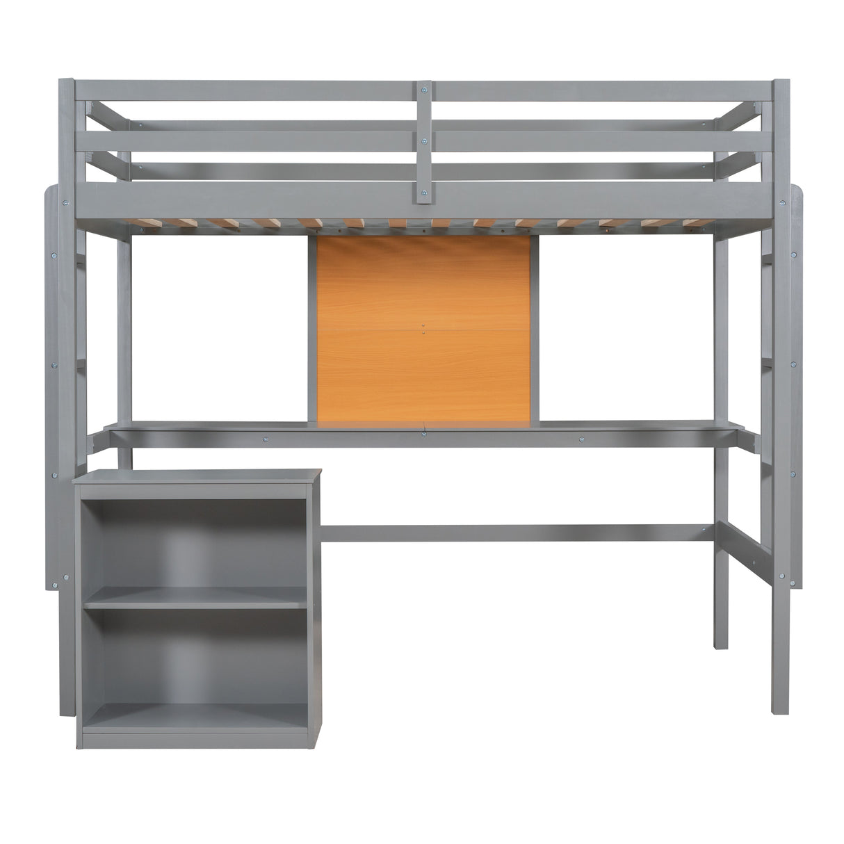 Twin size Loft Bed with Desk and Writing Board, Wooden Loft Bed with Desk & 2 Drawers Cabinet- Gray - Home Elegance USA