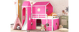 Full Size Bunk Bed with Slide Pink Tent and Tower - Pink - Home Elegance USA