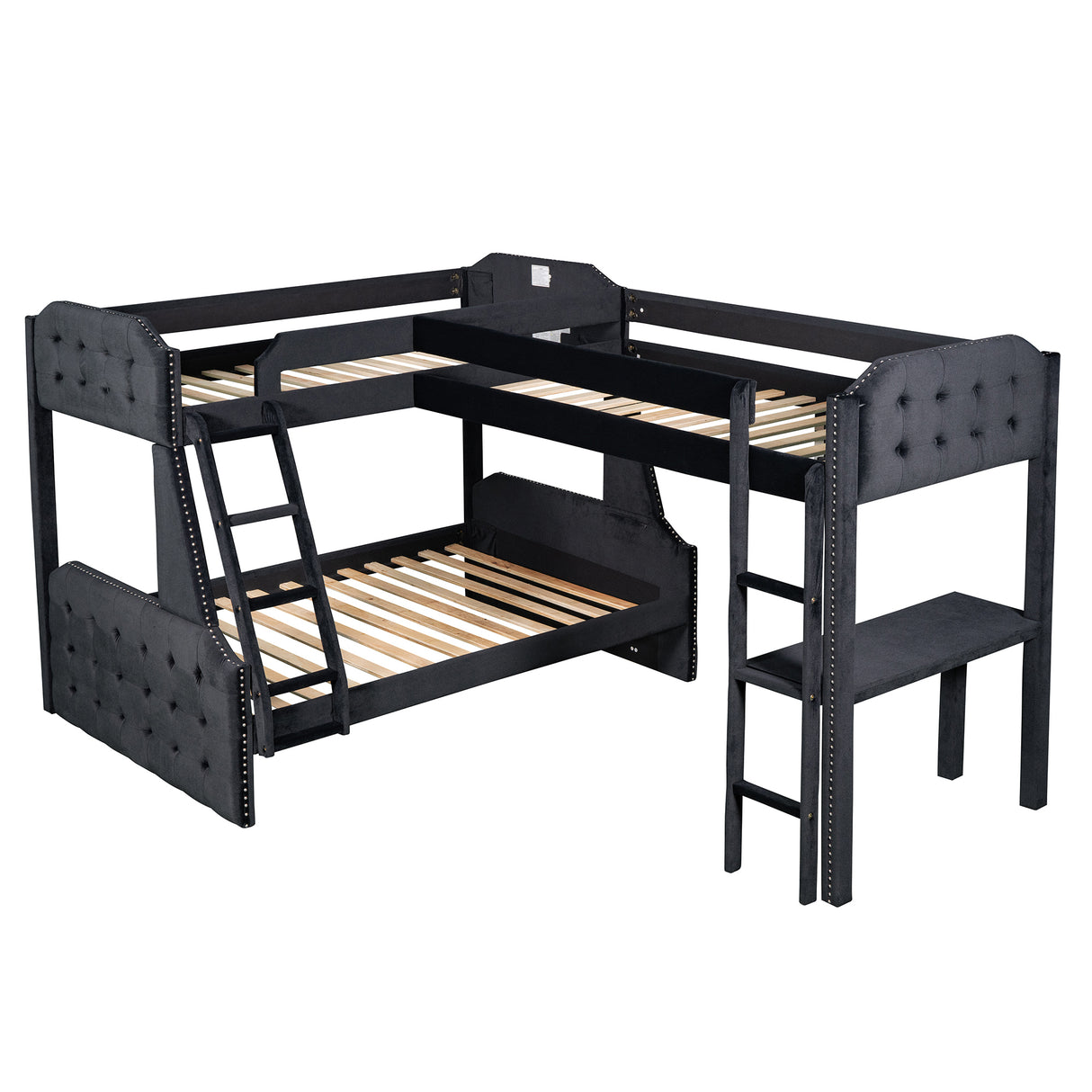 L-Shaped Twin over Full Bunk Bed and Twin Sie Loft Bed with Desk,Black - Home Elegance USA