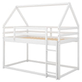 Twin over Twin Low Bunk Bed, House Bed with Ladder , White(OLD SKU:WF197808AAK) - Home Elegance USA