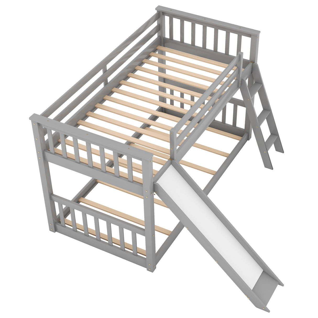 Twin over Twin Bunk Bed with Convertible Slide and Ladder, Gray(Old SKU: SM000213AAE-1)