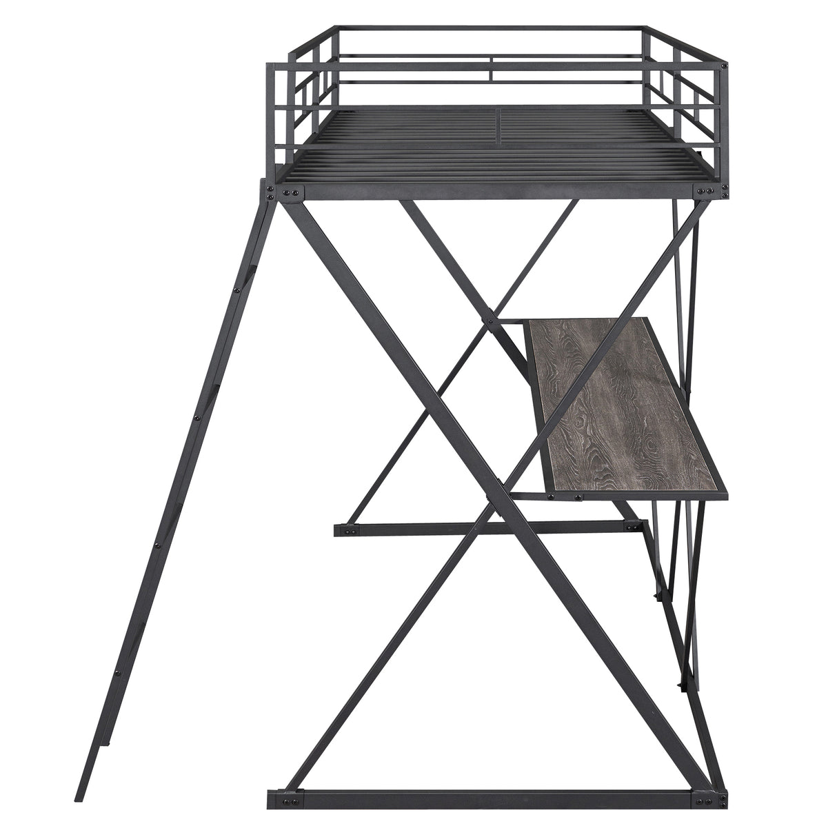 Twin Size Loft Bed with Desk, Ladder and Full-Length Guardrails, X-Shaped Frame, Black(Old SKU:SM000223AAB) - Home Elegance USA