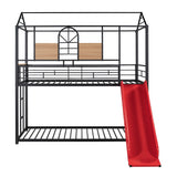 Twin Over Twin Metal Bunk Bed ,Metal Housebed With Slide,Three Colors Available.(Black with Red Slide)(OLD SKU :LP000095AAJ) - Home Elegance USA