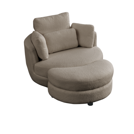 39"W Oversized Swivel Chair with moon storage ottoman for Living Room, Modern Accent Round Loveseat Circle Swivel Barrel Chairs for Bedroom Cuddle Sofa Chair Lounger Armchair, 4 Pillows, Teddy Fabric Home Elegance USA