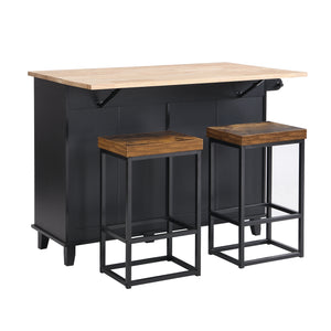 TOPMAX Farmhouse Kitchen Island Set with Drop Leaf and 2 Seatings,Dining Table Set with Storage Cabinet, Drawers and Towel Rack, Black+Rustic Brown - Home Elegance USA