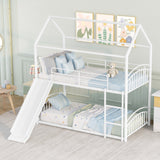 Twin Over Twin Metal Bunk Bed With Slide,Kids House Bed White - Home Elegance USA