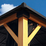 12 ft. x 12 ft. Wood Grain Metal Outdoor Patio Gazebo with Metal Roof, Mosquito Netting