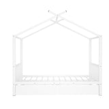 Full Size Metal House Platform Bed with Two Drawers,Headboard and Footboard,Roof Design,White - Home Elegance USA