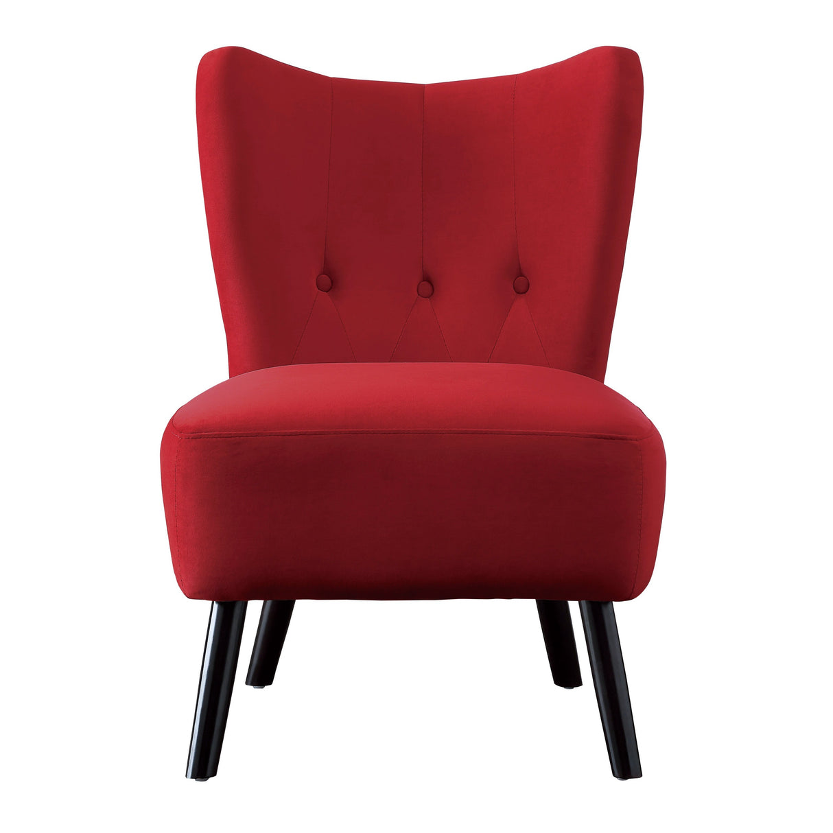 Unique Style Red Velvet Covering Accent Chair Button-Tufted Back Brown Finish Wood Legs Modern Home Furniture - Home Elegance USA