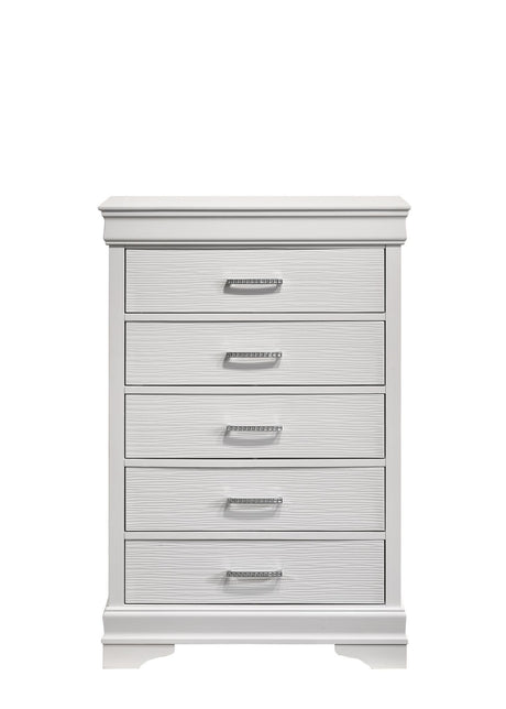 Modern Brooklyn 5 Drawers Chest made with Wood in White - Home Elegance USA