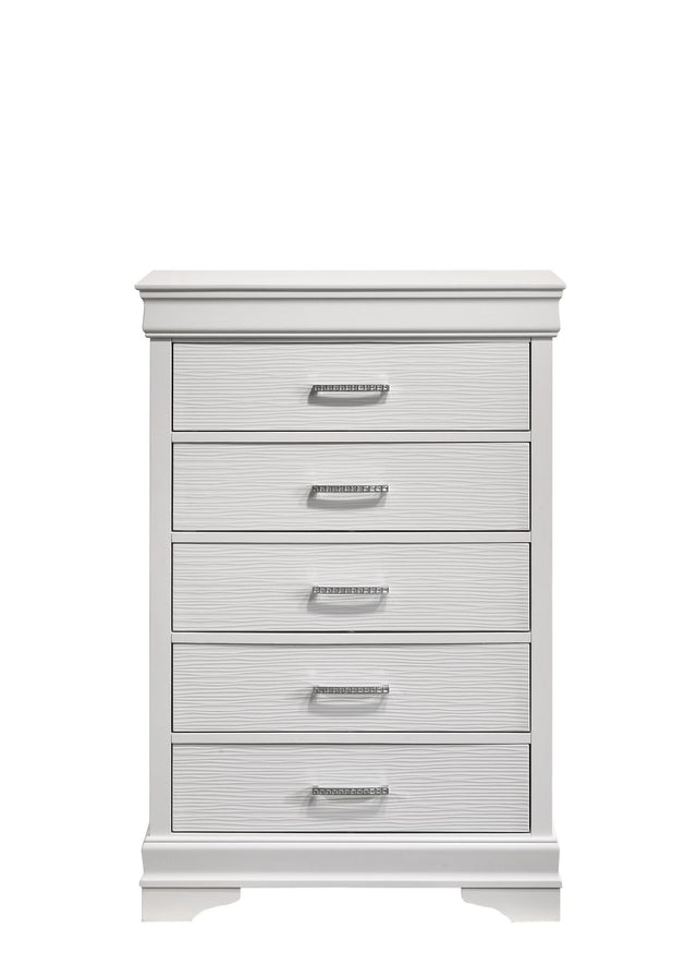 Modern Brooklyn 5 Drawers Chest made with Wood in White - Home Elegance USA