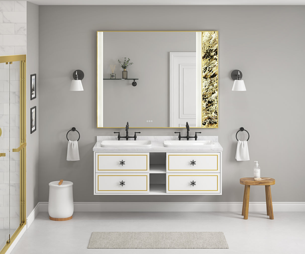 Wall Hung Doulble Sink Bath Vanity Cabinet Only in  Bathroom Vanities without Tops