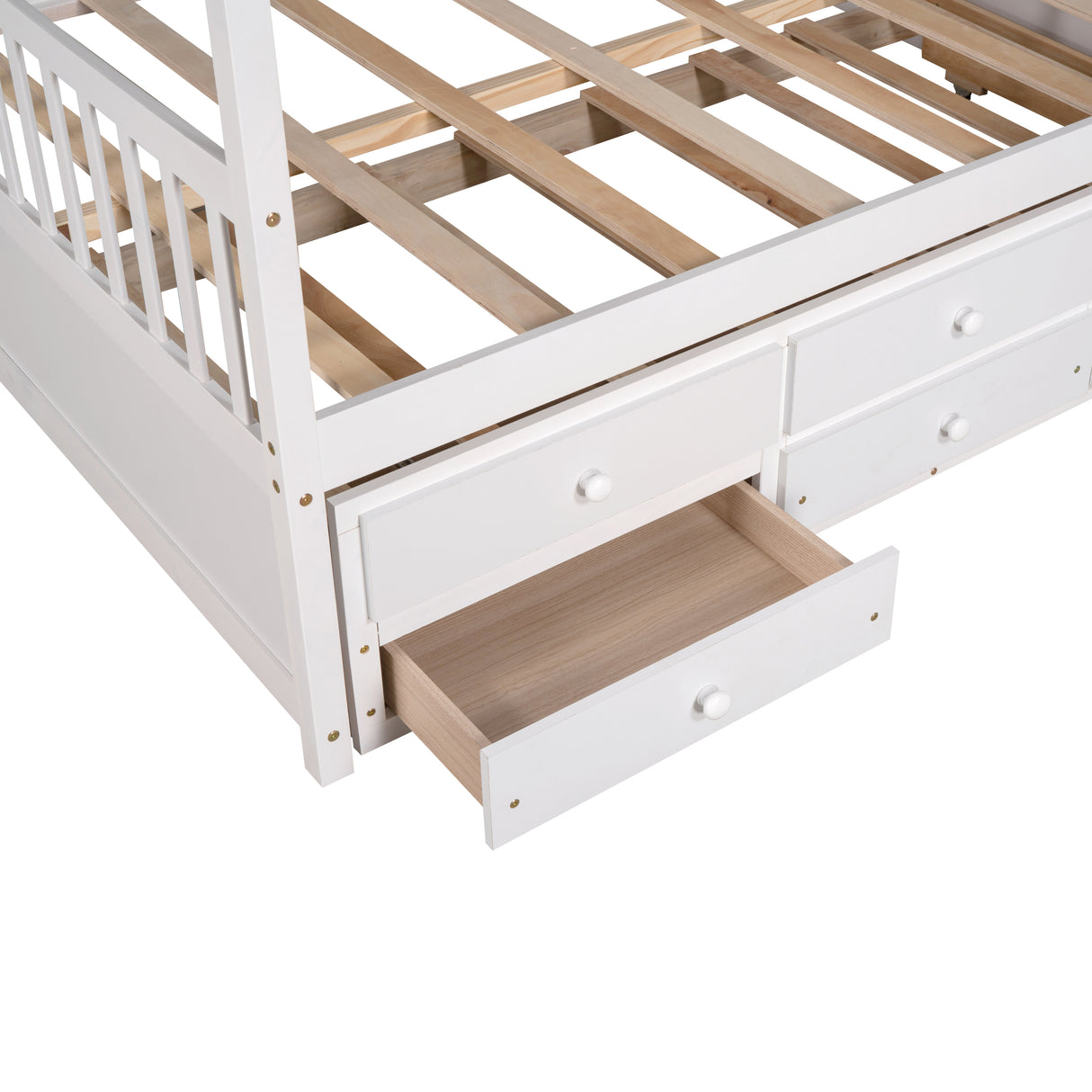 Full size Wooden House Bed with Trundle and 3 Storage Drawers-White - Home Elegance USA