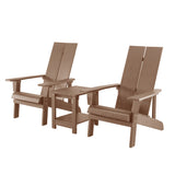 Key West 3 Piece Outdoor Patio All-Weather Plastic Wood Adirondack Bistro Set, 2 Adirondack chairs, and 1 small, side, end table set for Deck, Backyards, Garden, Lawns, Poolside, and Beaches, Brown - Home Elegance USA