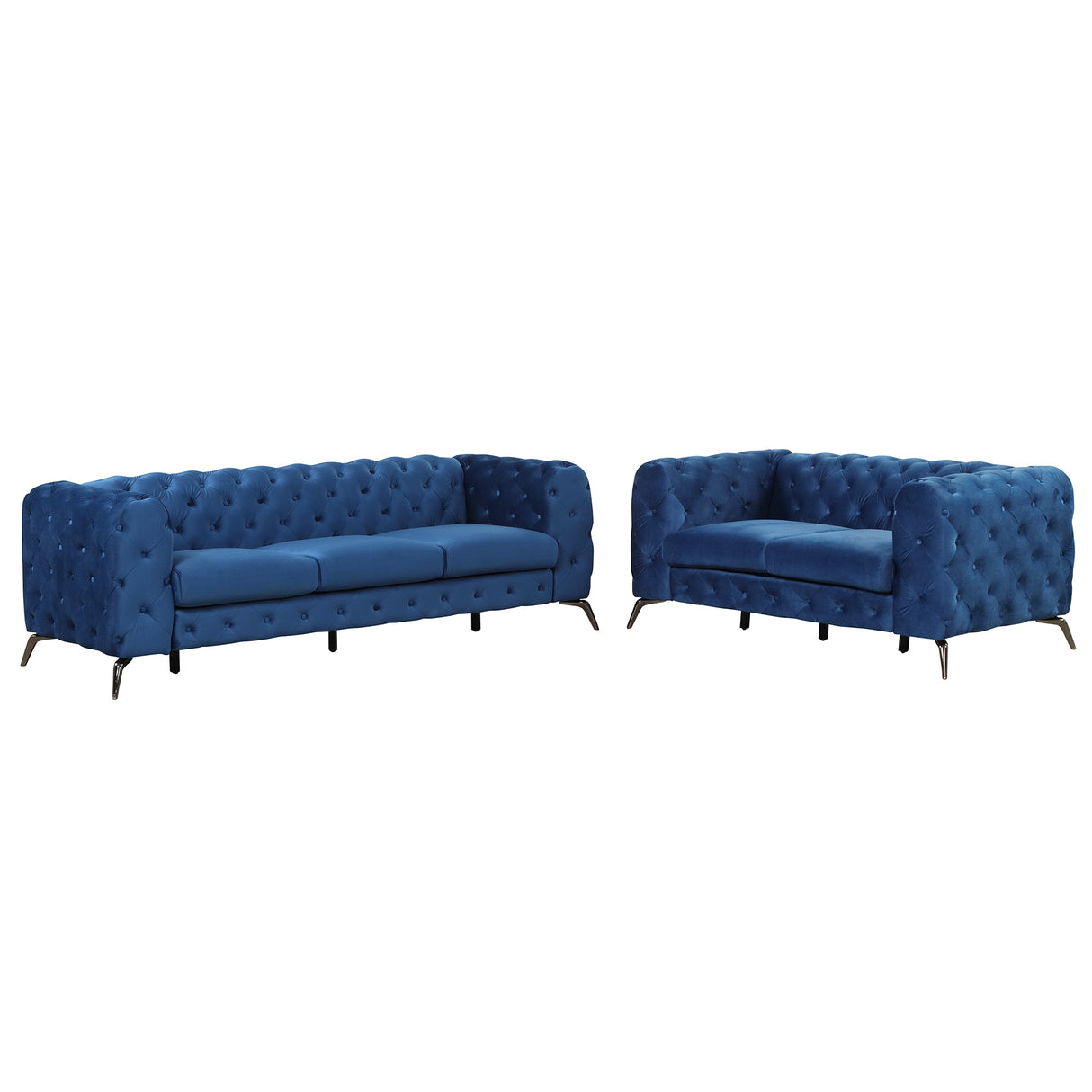 Modern 3-Piece Sofa Sets with Sturdy Metal Legs,Velvet Upholstered Couches Sets Including Three Seat Sofa, Loveseat and Single Chair for Living Room Furniture Set,Blue Home Elegance USA