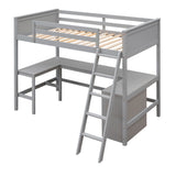 Twin size Loft Bed with Shelves and Desk, Wooden Loft Bed with Desk - Gray(OLD SKU:LT000537AAE) - Home Elegance USA