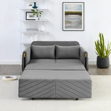 MH 54" Modern Convertible Sofa Bed with 2 Detachable Arm Pockets, Velvet Loveseat Multi-position adjustable Sofa with Pull Out Bed with Bedhead, 2 Pillows and Living Room, Grey Home Elegance USA