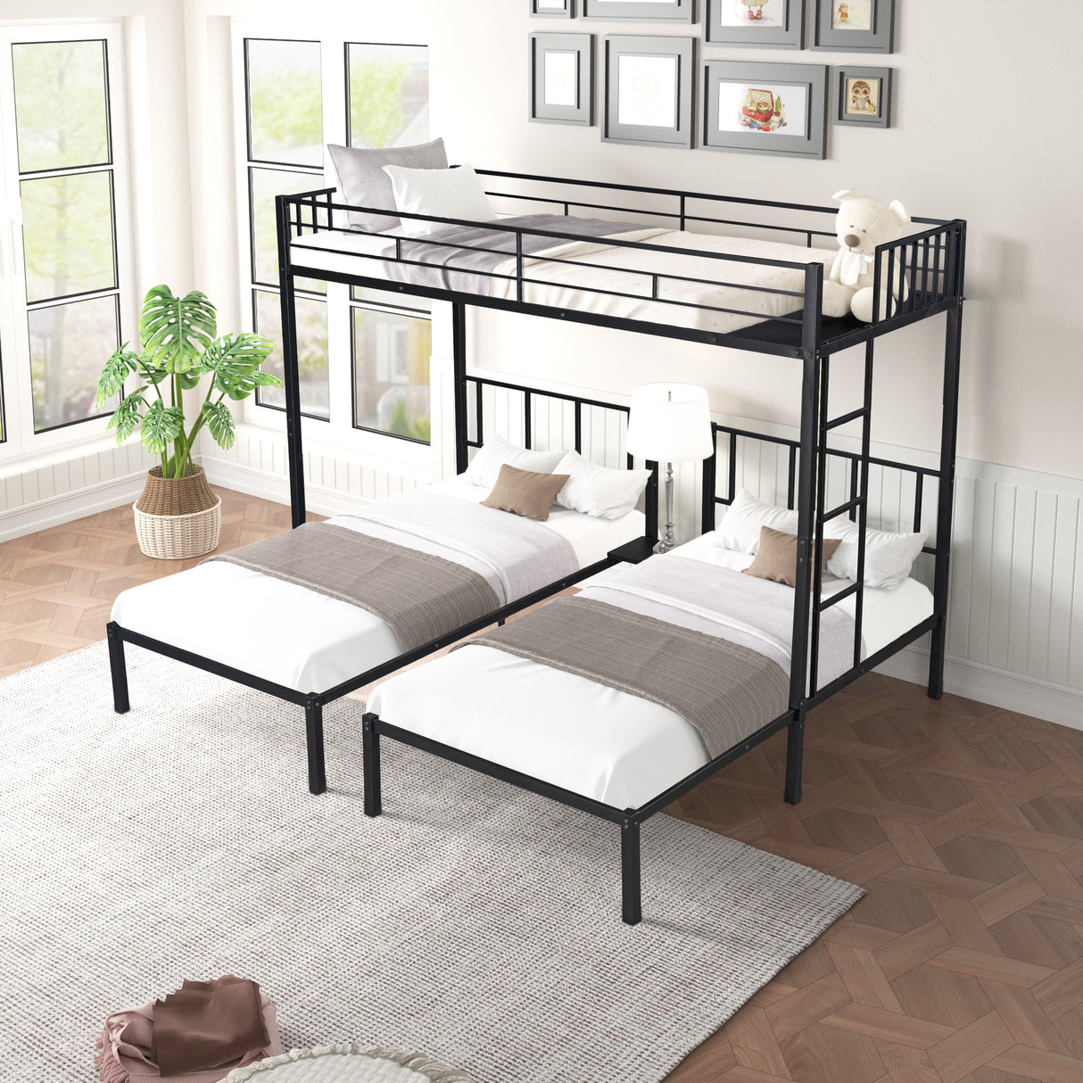 Triple twin bunk bed, can be separated into 3 twin beds - Home Elegance USA