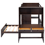 Twin size Loft Bed with a Stand-alone bed, Shelves,Desk,and Wardrobe-Espresso - Home Elegance USA