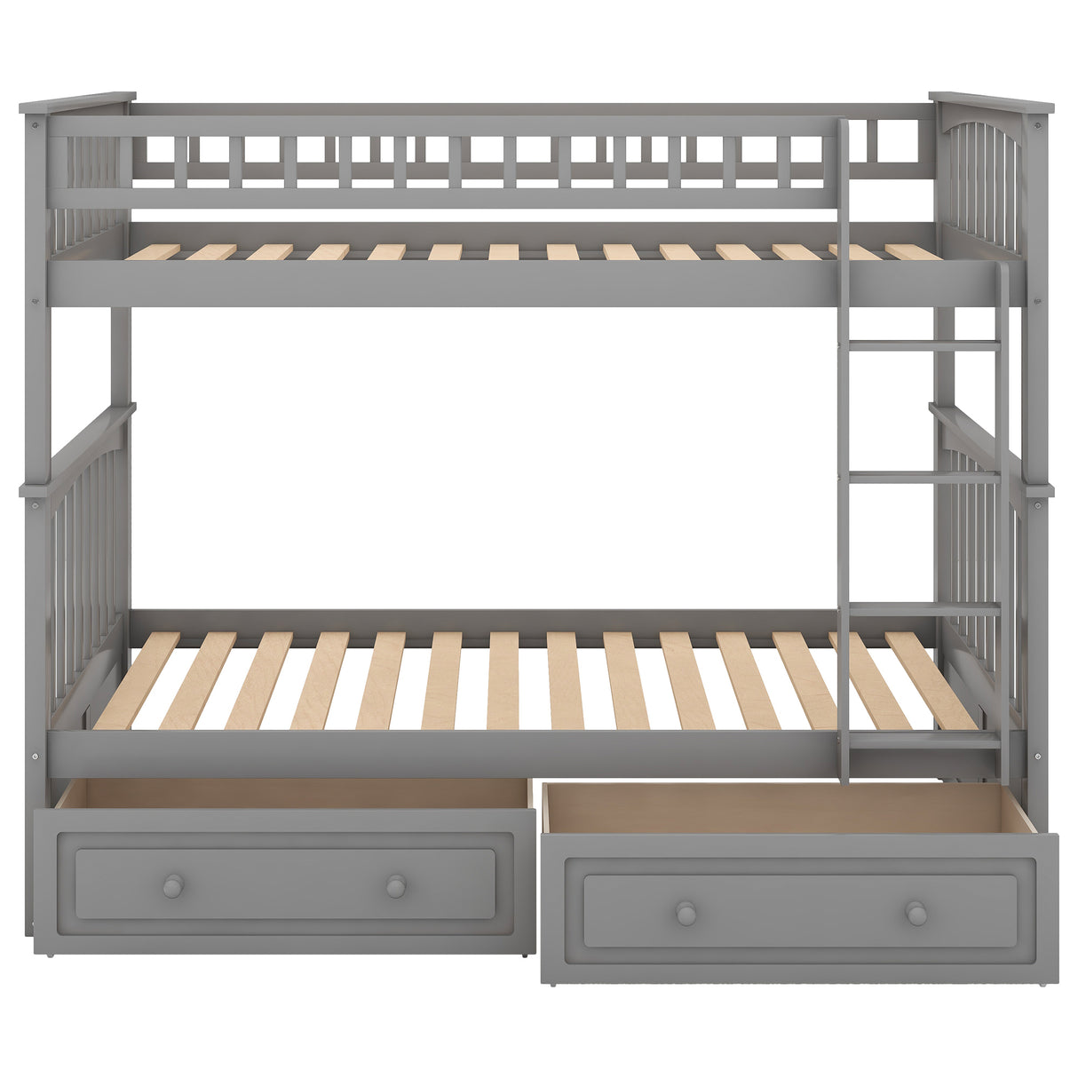 Twin over Twin Bunk Bed with Drawers, Convertible Beds, Gray - Home Elegance USA