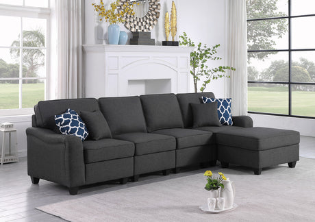 Leo Dark Gray Linen 5 Seater Sofa and Ottoman Home Elegance USA