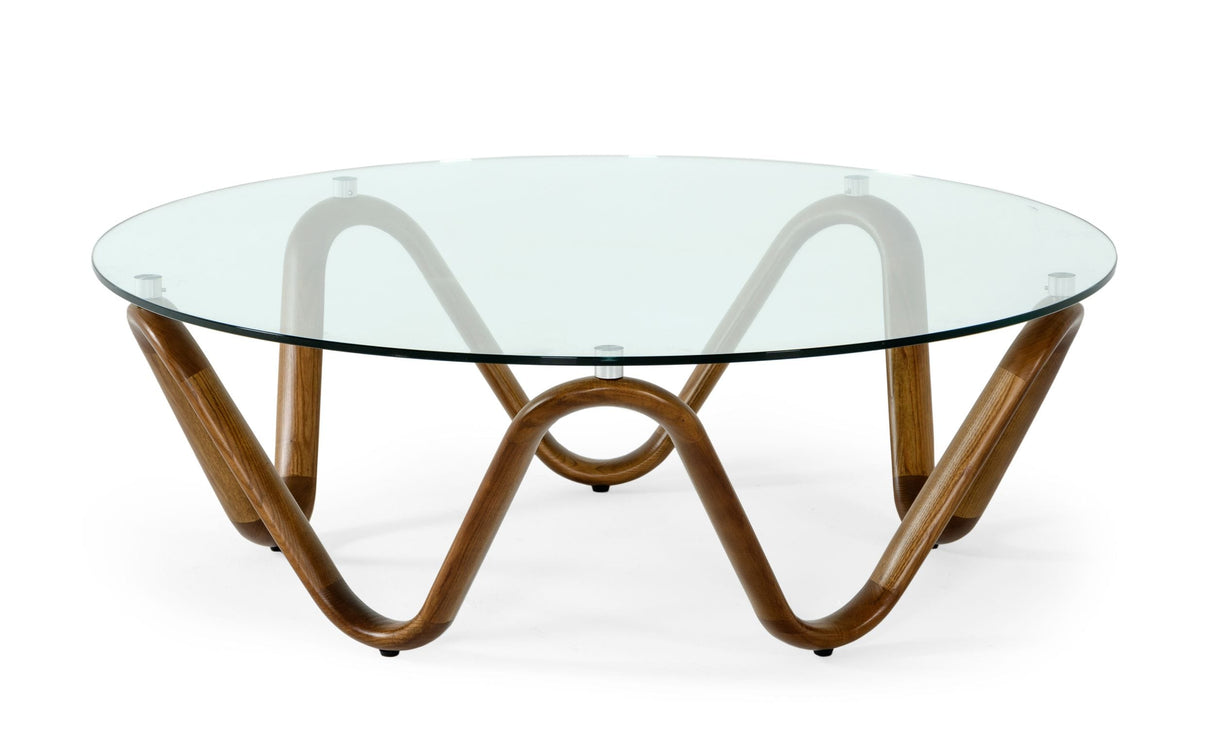 Vig Furniture Modrest Lassen - Modern Glass & Walnut Coffee Table