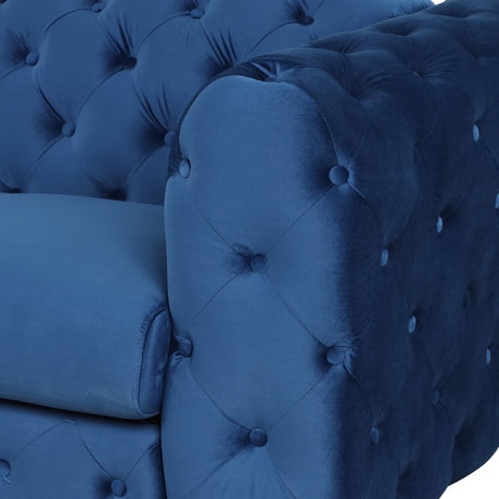 85.5" Velvet Upholstered Sofa with Sturdy Metal Legs,Modern Sofa Couch with Button Tufted Back, 3 Seater Sofa Couch for Living Room,Apartment,Home Office,Blue - SG000603AAC - image - 21