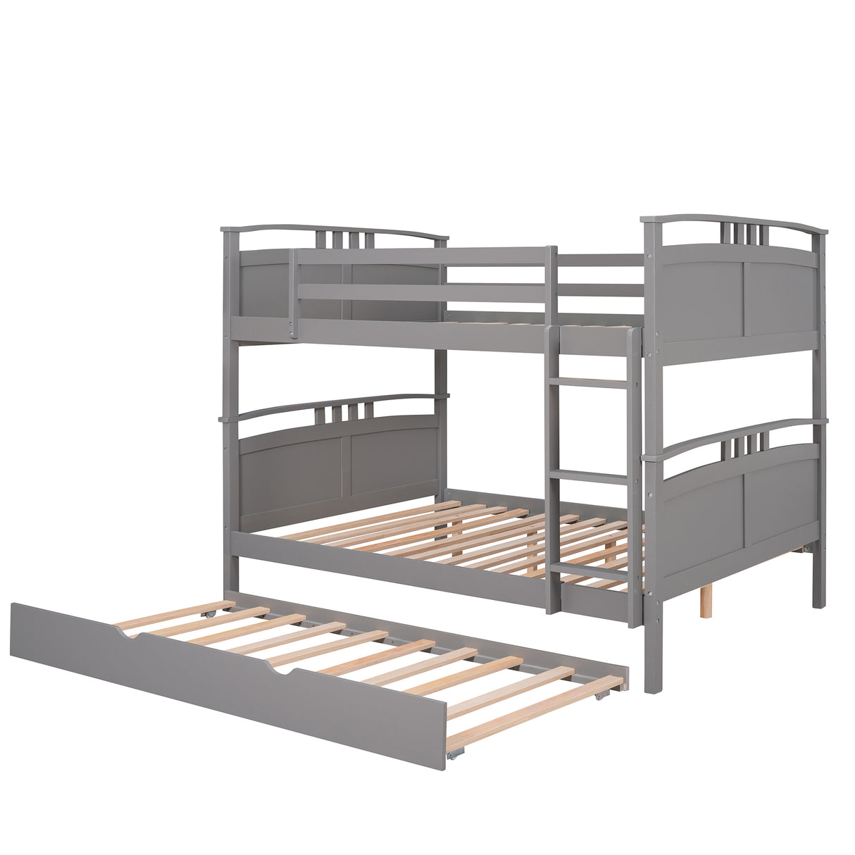 Full-Over-Full Bunk Bed with Twin size Trundle , Separable Bunk Bed for Bedroom - Grey - Home Elegance USA