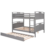 Full-Over-Full Bunk Bed with Twin size Trundle , Separable Bunk Bed for Bedroom - Grey - Home Elegance USA