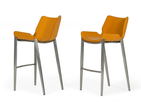 Vig Furniture Modrest Dave - Modern Orange Leatherette Bar Stool (Set of 2)