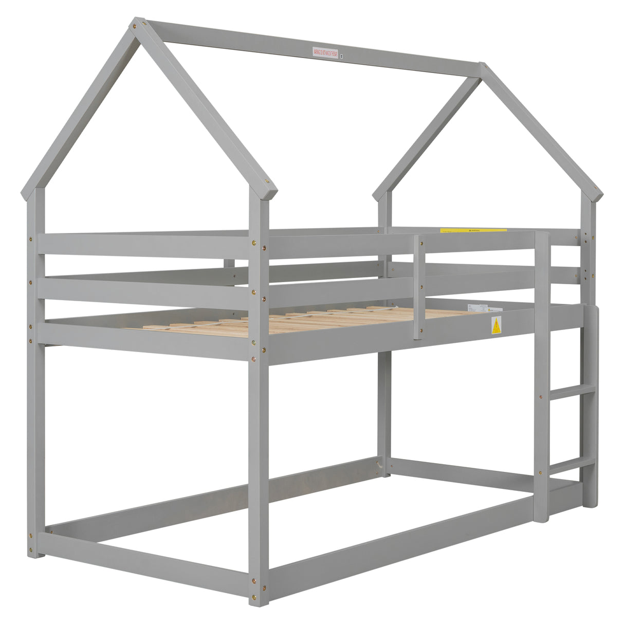 Twin over Twin Loft Bed with Roof Design, Safety Guardrail, Ladder, Grey - Home Elegance USA
