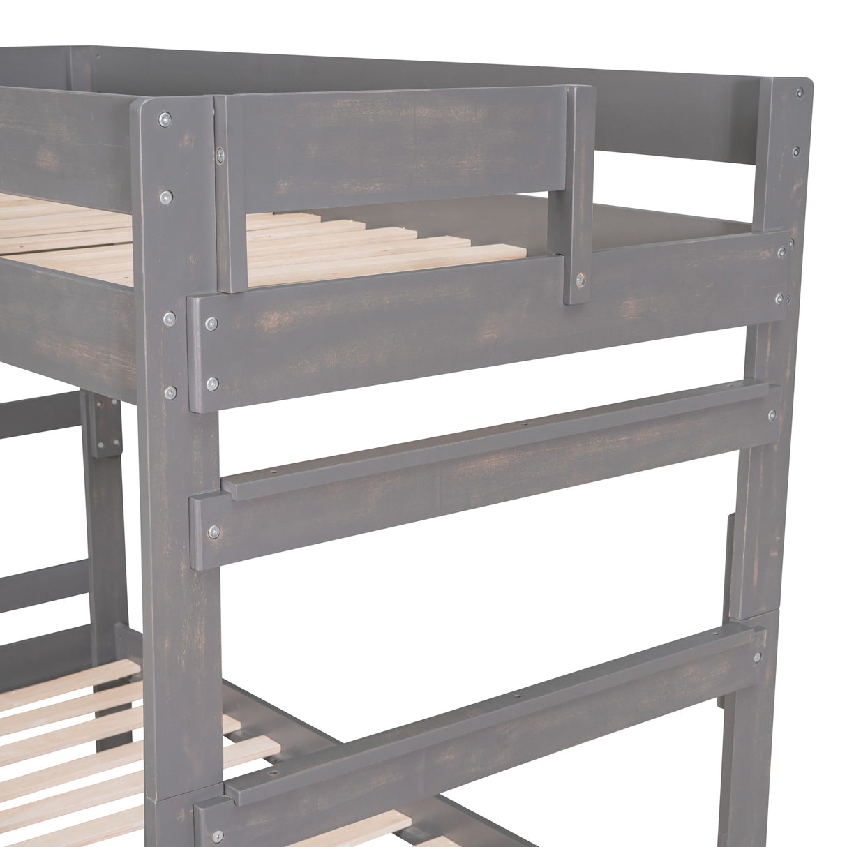 Twin over Full Wood Bunk Bed with 2 Drawers, Gray - Home Elegance USA