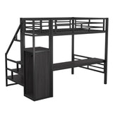 Full Size Metal Loft Bed with Desk, Storage Staircase and Small Wardrobe, Storage stairs can be installed left and right,Black - Home Elegance USA