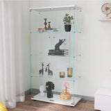 Two-door Glass Display Cabinet 4 Shelves with Door, Floor Standing Curio Bookshelf for Living Room Bedroom Office, 64.56” x 31.69”x 14.37”, White Home Elegance USA
