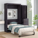 Twin Size Murphy Bed with Wardrobe and Drawers, Storage Bed, can be Folded into a Cabinet, Gray - Home Elegance USA