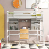 Twin size Loft Bed with Storage Shelves, Desk and Ladder, White(OLD SKU :LP000140KAA) - Home Elegance USA