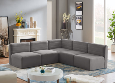 Quincy - Modular Sectional 5 Piece - Grey - Fabric - Modern & Contemporary - Home Elegance USA