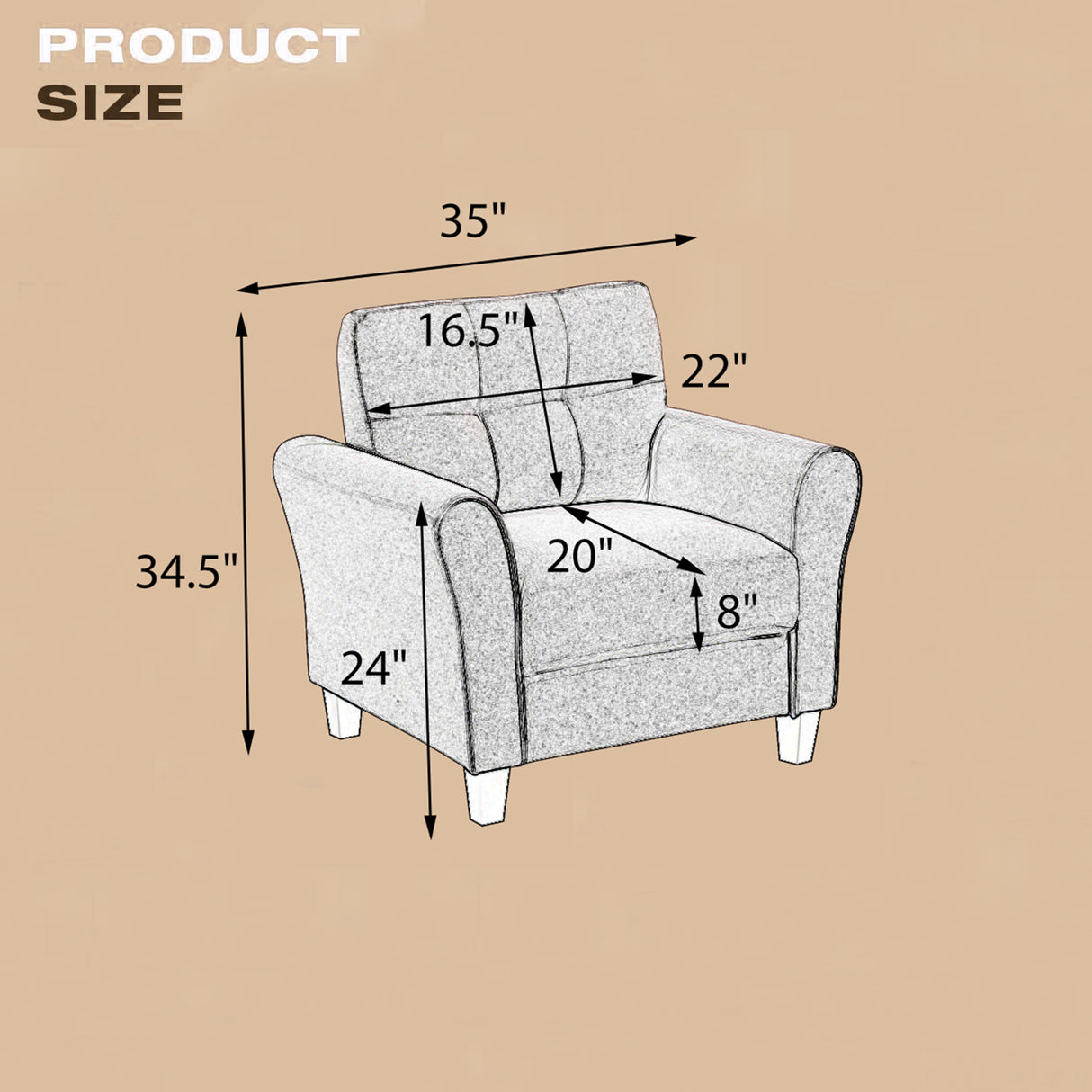 35" Modern Living Room Armchair Linen Upholstered Couch Furniture for Home or Office ,Light Grey-Blue,(1-Seat,Old Sku:WF288517AAC) Home Elegance USA