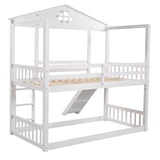 Twin over Twin House Bunk Bed with Convertible Slide and Ladder,Converts into 2 Separate Platform Beds,White - Home Elegance USA