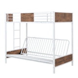 Twin-Over-Futon Bunk Bed, Metal Futon Bunk Bed Frame with Guardrails and Ladder(White)(OLD SKU:LP000096AAK) - Home Elegance USA