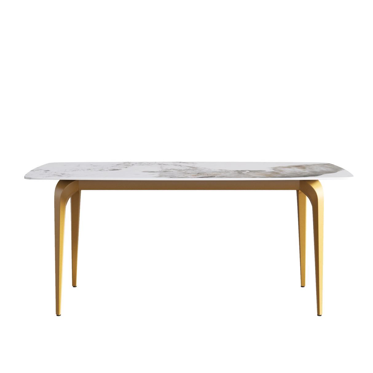 70.87"Modern artificial stone Pandora white curved golden metal leg dining table-can accommodate 6-8 people - Home Elegance USA