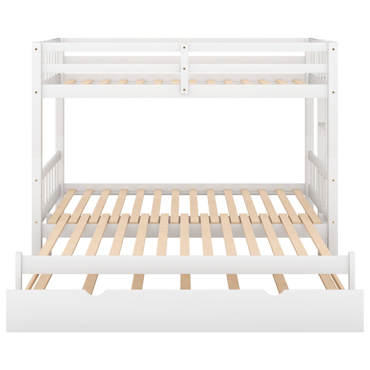 Twin over Pull-out Bunk Bed with Trundle, White - Home Elegance USA