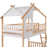 Twin Over Twin Bunk Bed Wood Bed with Roof, Window, Ladder ( Natural )(OLD SKU :LP000008AAD) - Home Elegance USA