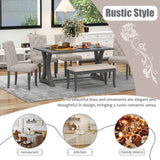 TREXM 6-Piece Farmhouse Dining Table Set, Rectangular Trestle Table and 4 Upholstered Chairs & Bench for Dining Room (Antique Gray) - Home Elegance USA