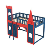 Twin Size Castle Shaped Loft Bed with Underbed Storage Space,Red - Home Elegance USA